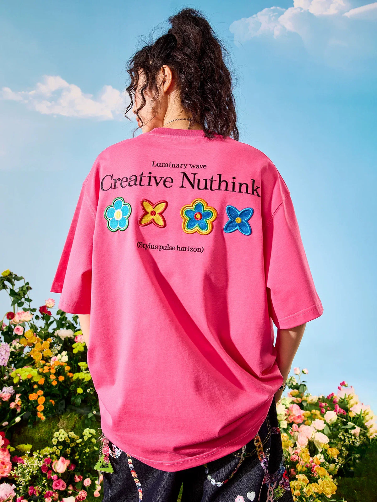 Oversized Floral Patch Graphic T-Shirt - Notkicks