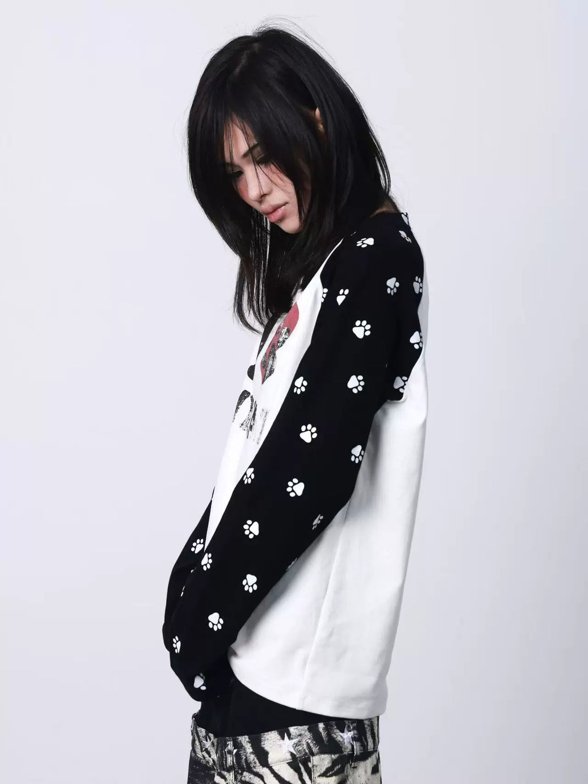 Pawprint Heart Cat Raglan Long-Sleeve Tee - Notkicks