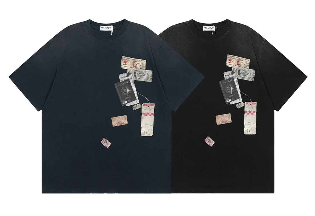 Passport Stamp Graphic Oversized T-Shirt - Notkicks