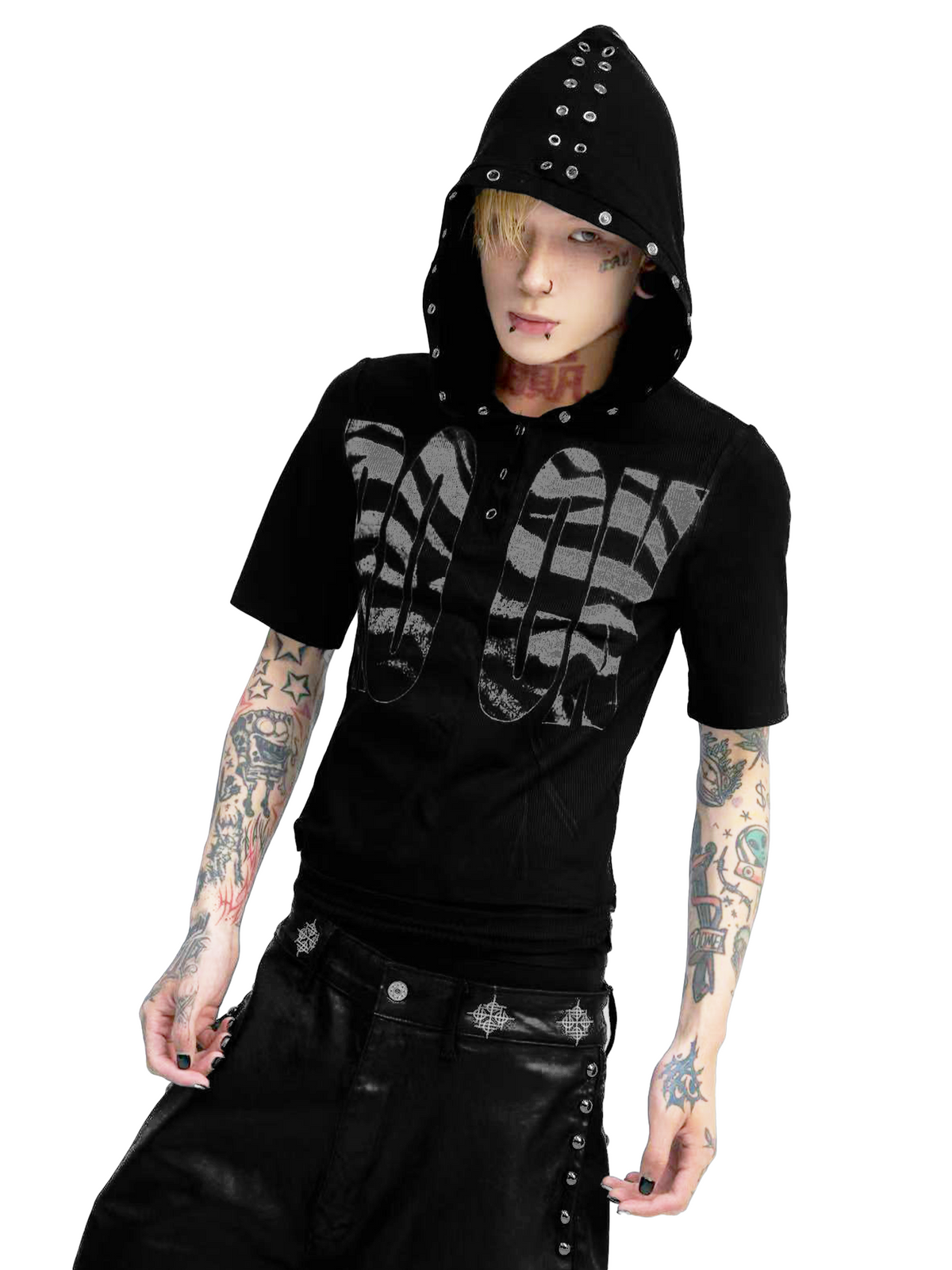 Midnight Rivet Hooded Graphic Tee - Notkicks