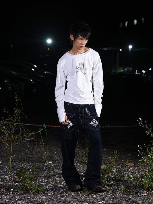 Midnight Raid Ruched Skull Longsleeve Tee - Notkicks