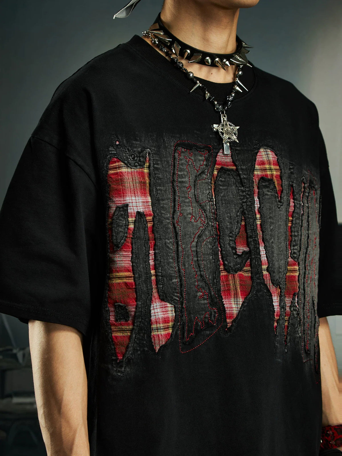 Bleached Shred Plaid Slash Tee - Notkicks