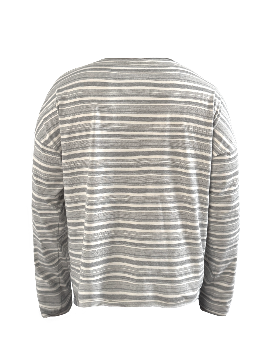 Soft Grey Horizontal-Stripe Relaxed Long-Sleeve Tee - Notkicks