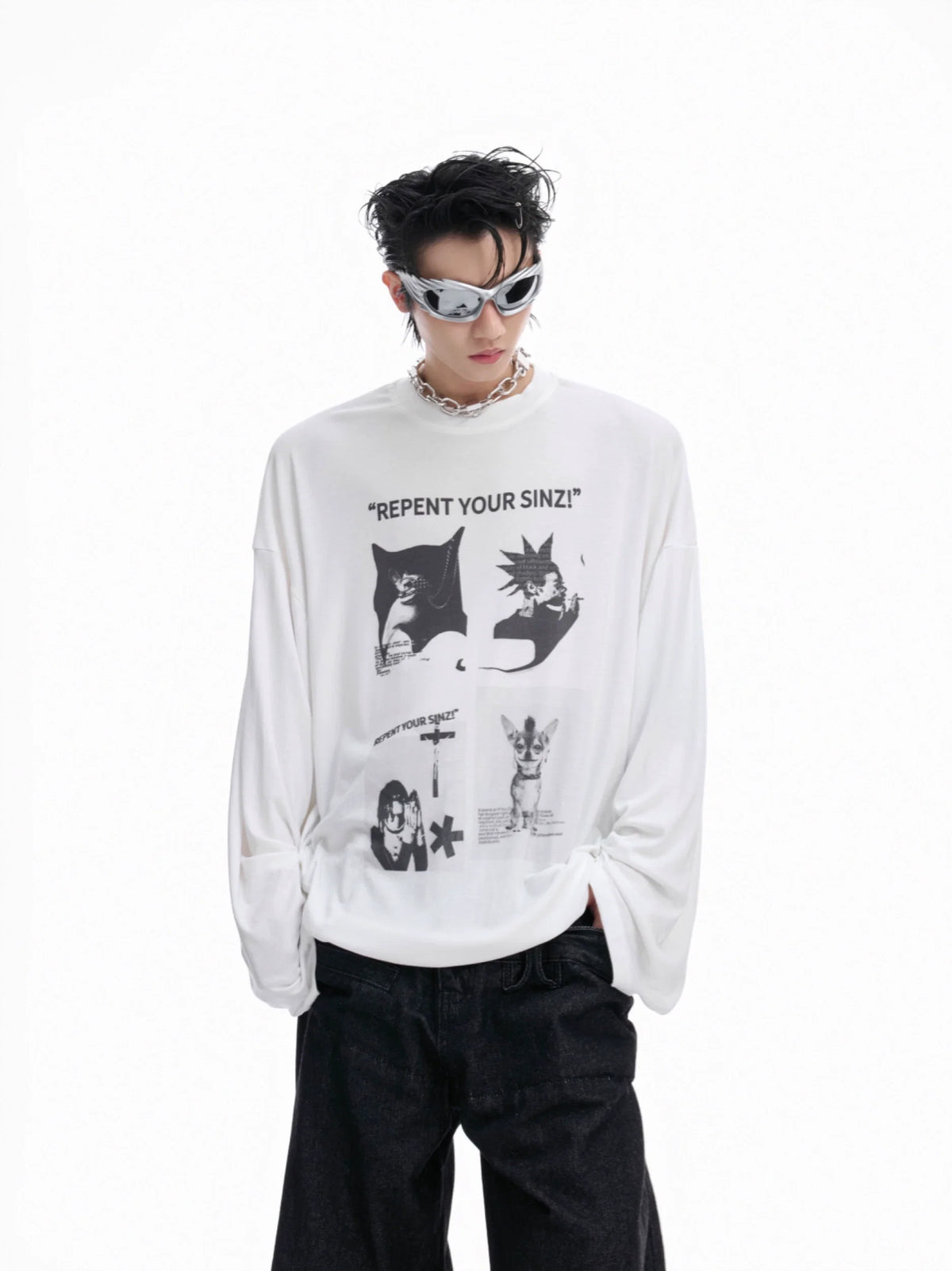 Oversized Graphic Print Long Sleeve Tee - Notkicks