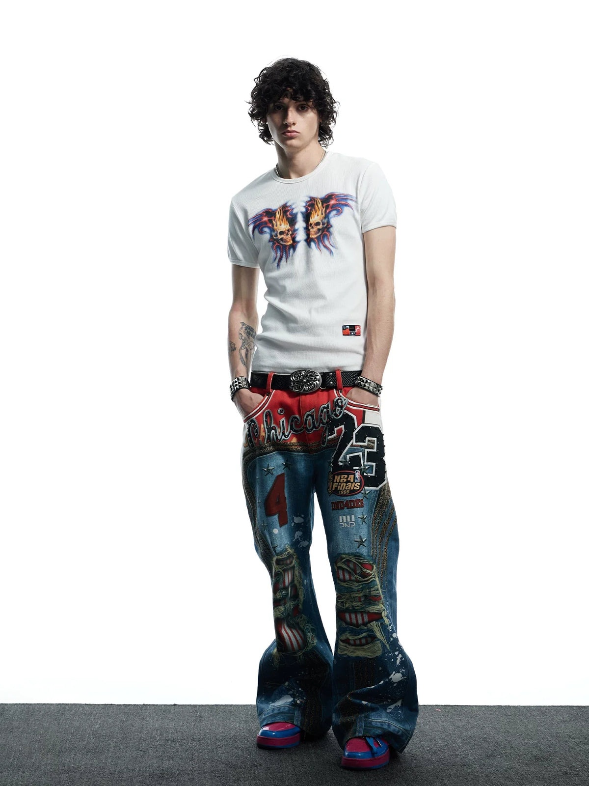 Flaming Skull Graphic Fitted Baby Tee - Notkicks