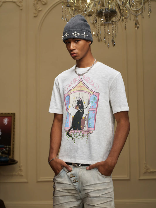 Winged Cat Window Graphic T Shirt - Notkicks