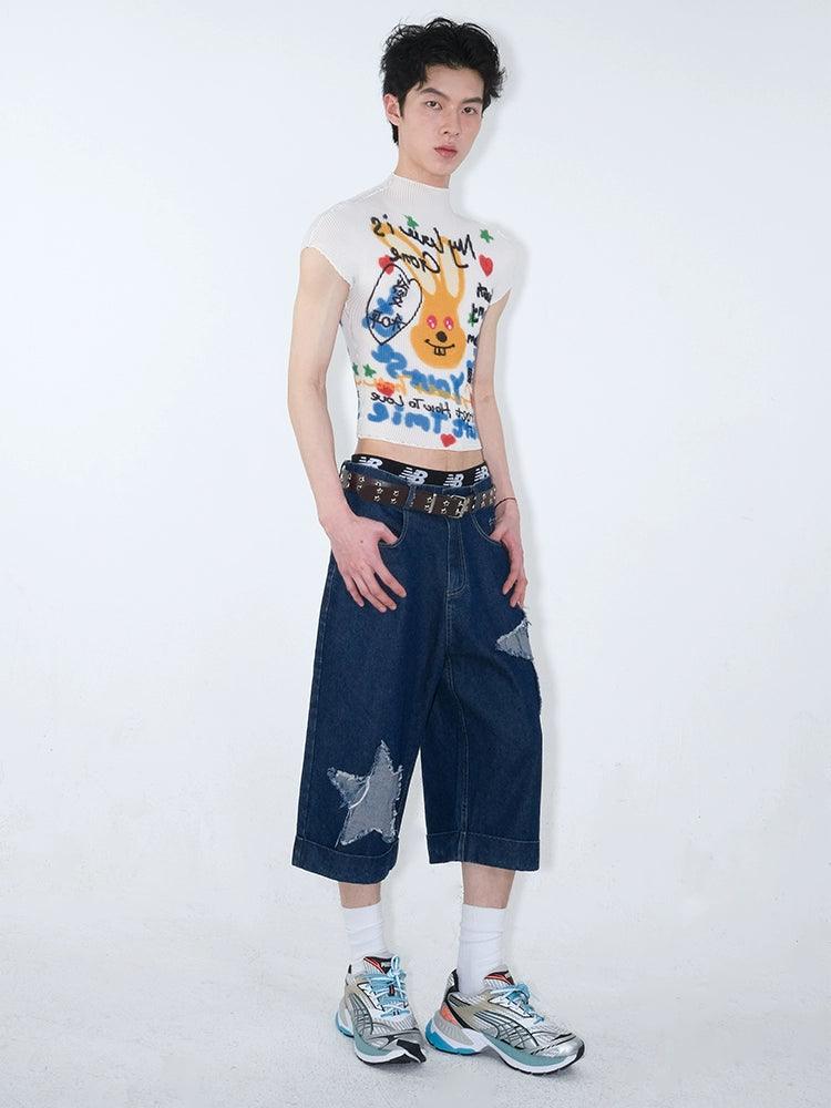 Graphic Print Cropped T-Shirt With Abstract Art Design - Notkicks