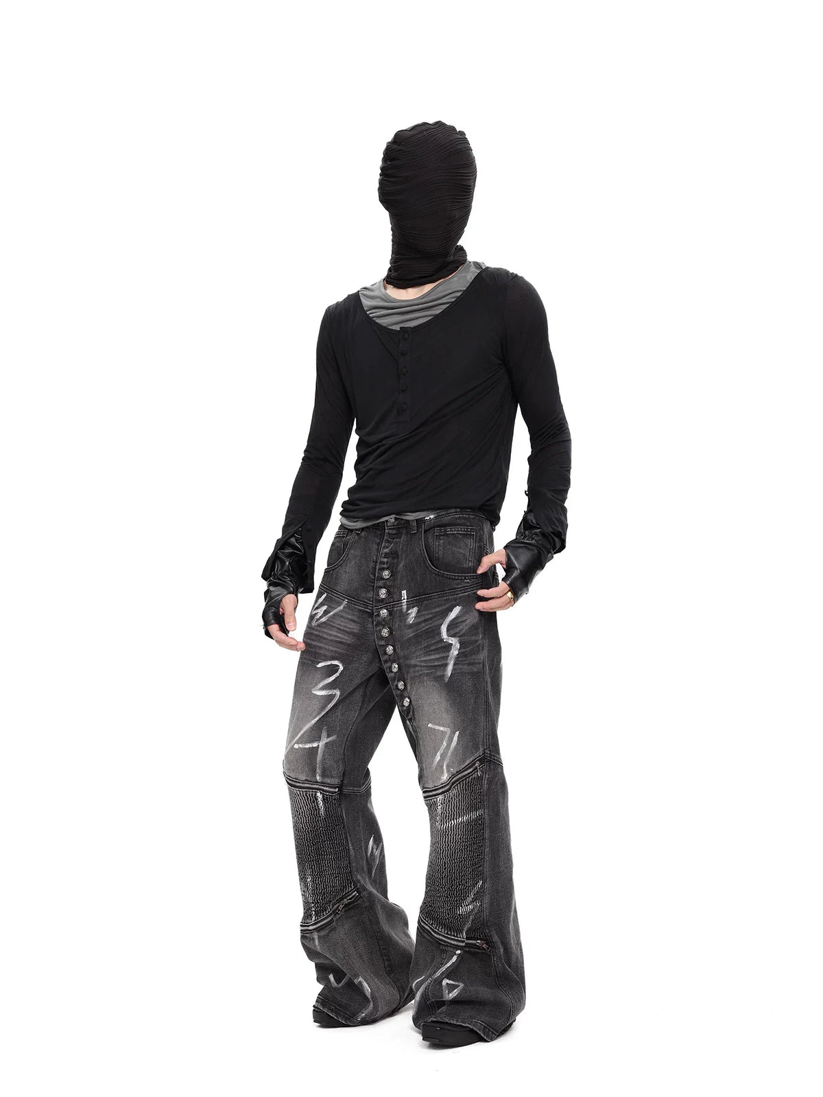 Shadow Veil Layered Ruched Henley Top - Notkicks