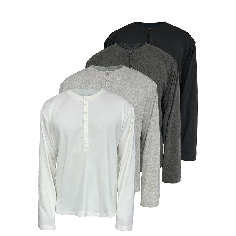 Classic Neutral Long-Sleeve Henley Tee - Notkicks