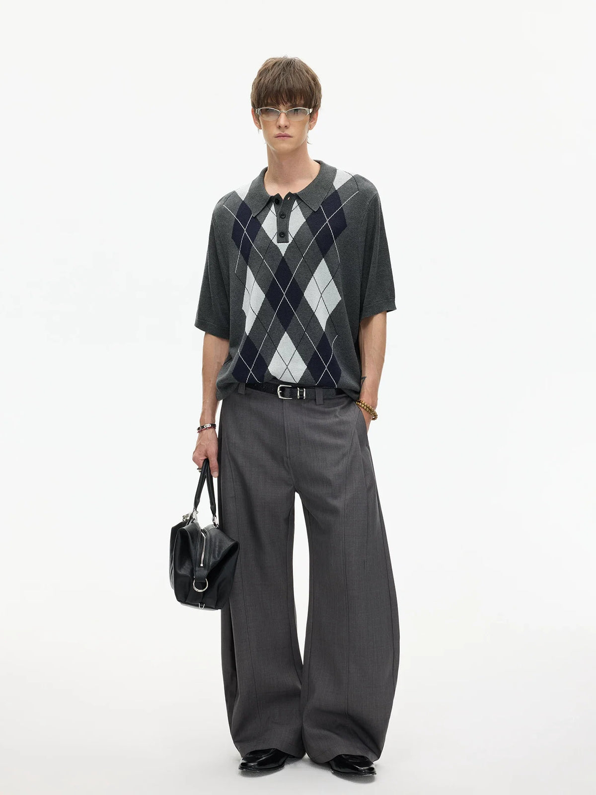 Midnight Argyle Knit Polo Tee - Notkicks