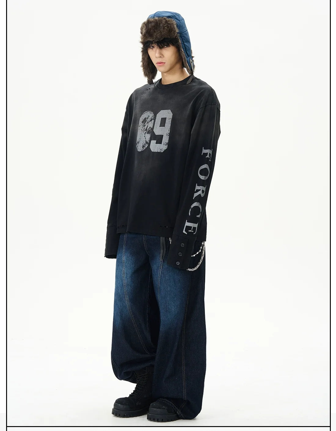 Distressed Force Graphic Long Sleeve Tee - Notkicks