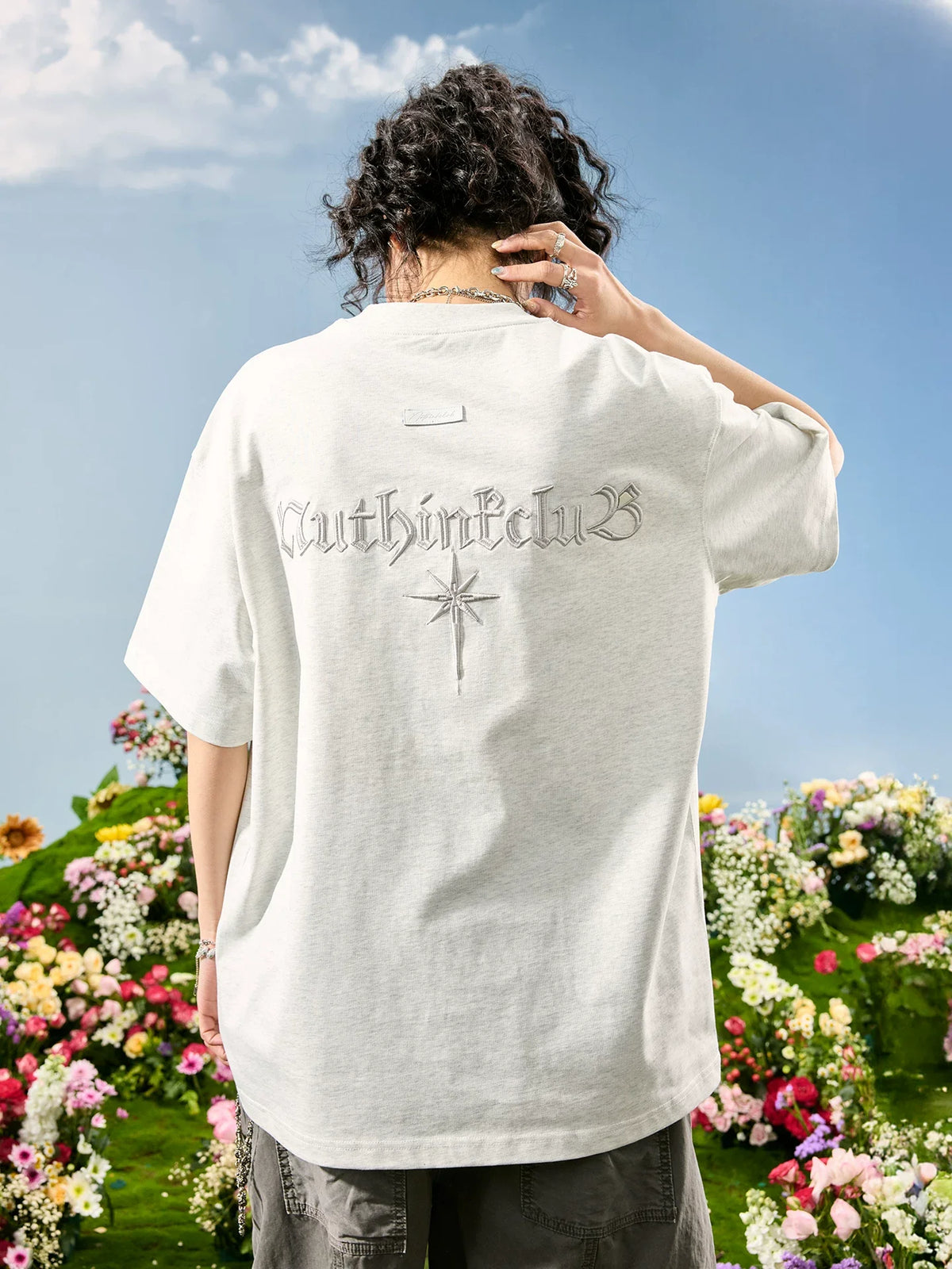 Oversized Tonal Embroidered Back T-Shirt - Notkicks
