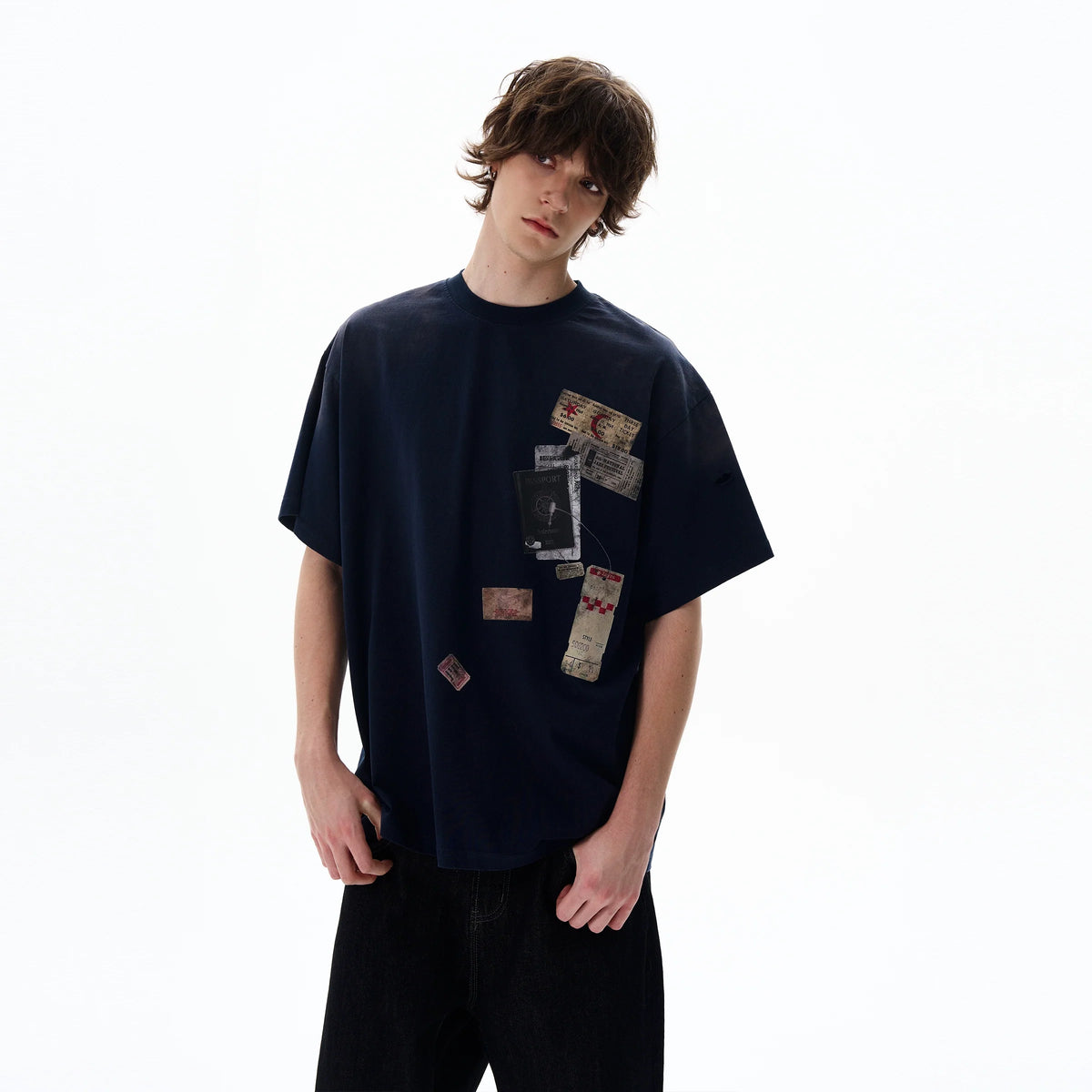 Passport Stamp Graphic Oversized T-Shirt - Notkicks