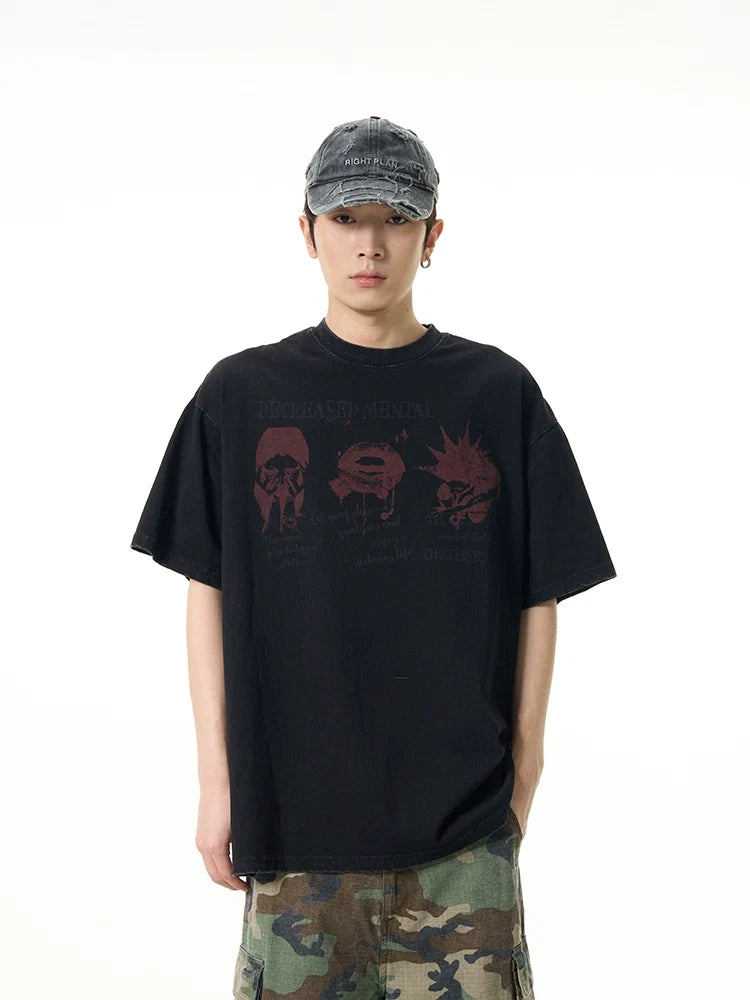 Black Oversized Graphic Tee with Red Print - Notkicks