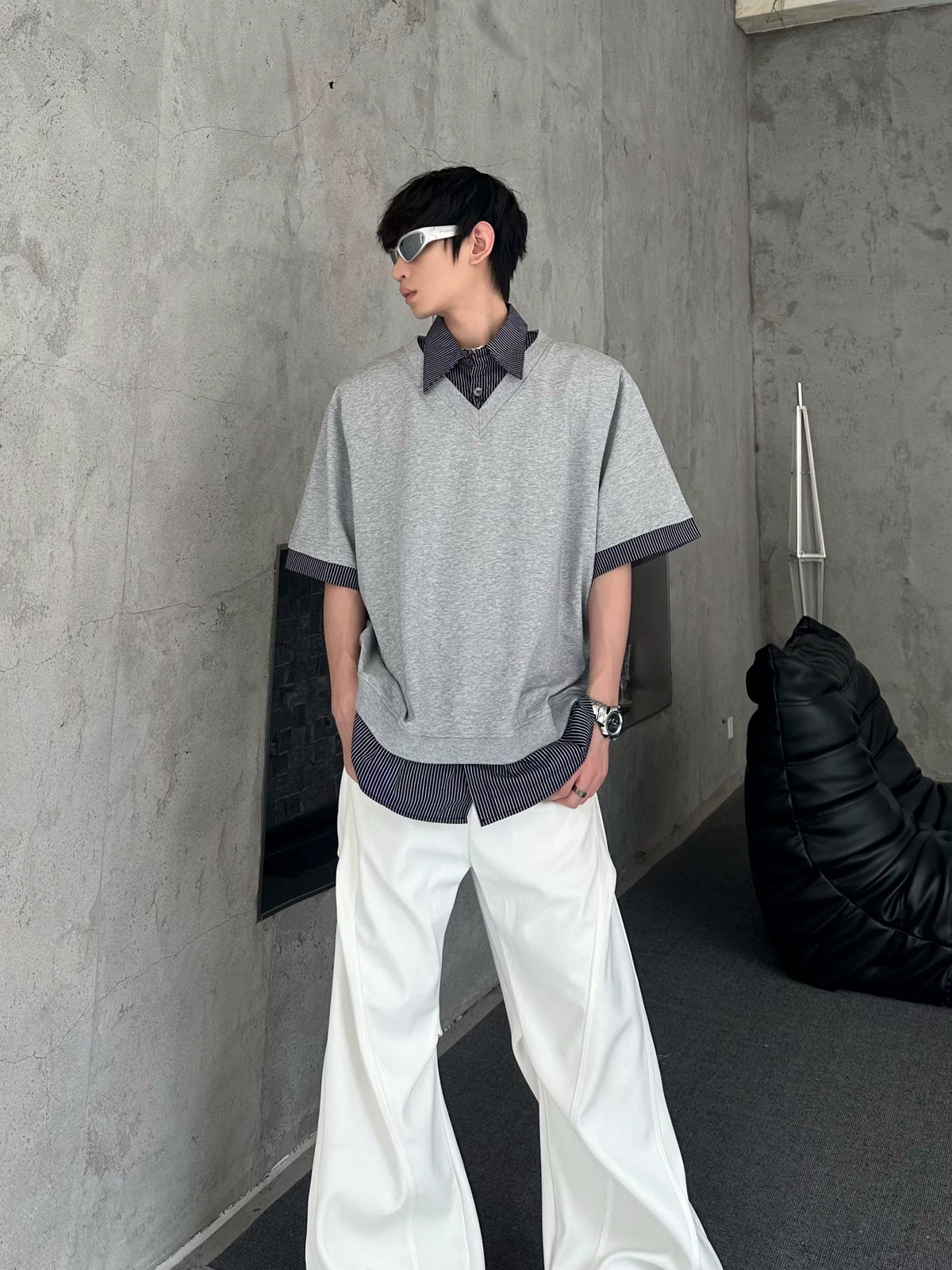 Ash Layered V-Neck Tee - Notkicks