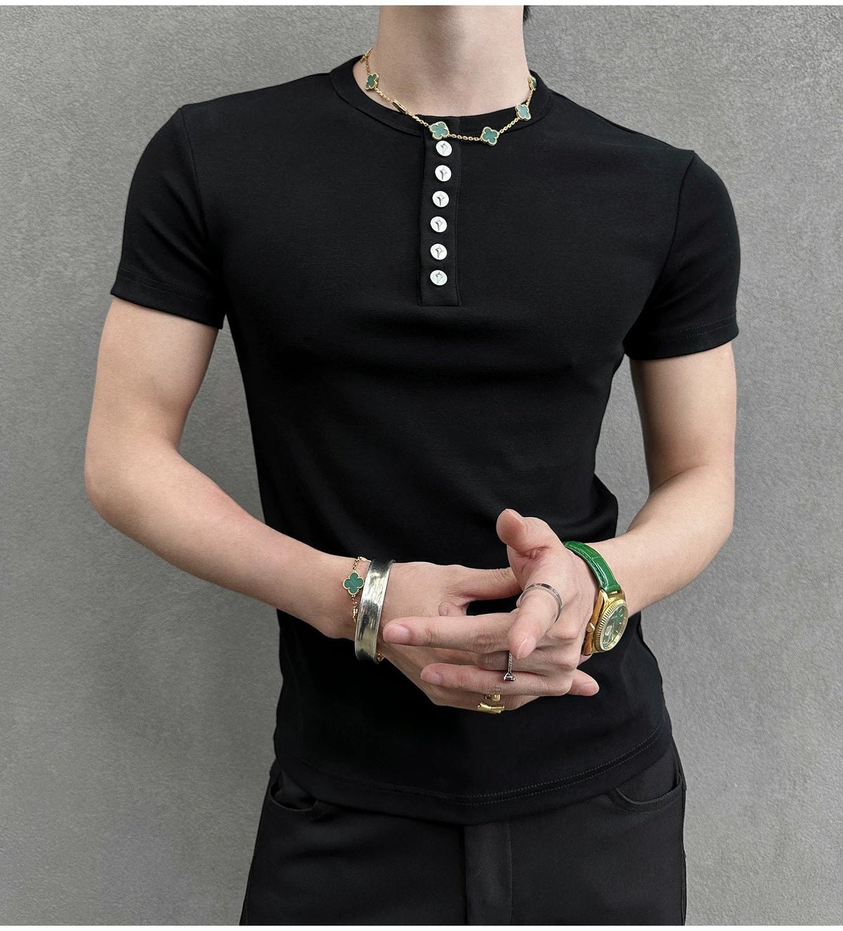 Midnight Gaze Grommet Placket Tee - Notkicks