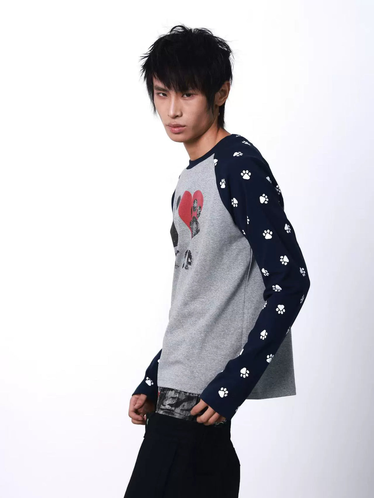 Pawprint Heart Cat Raglan Long-Sleeve Tee - Notkicks