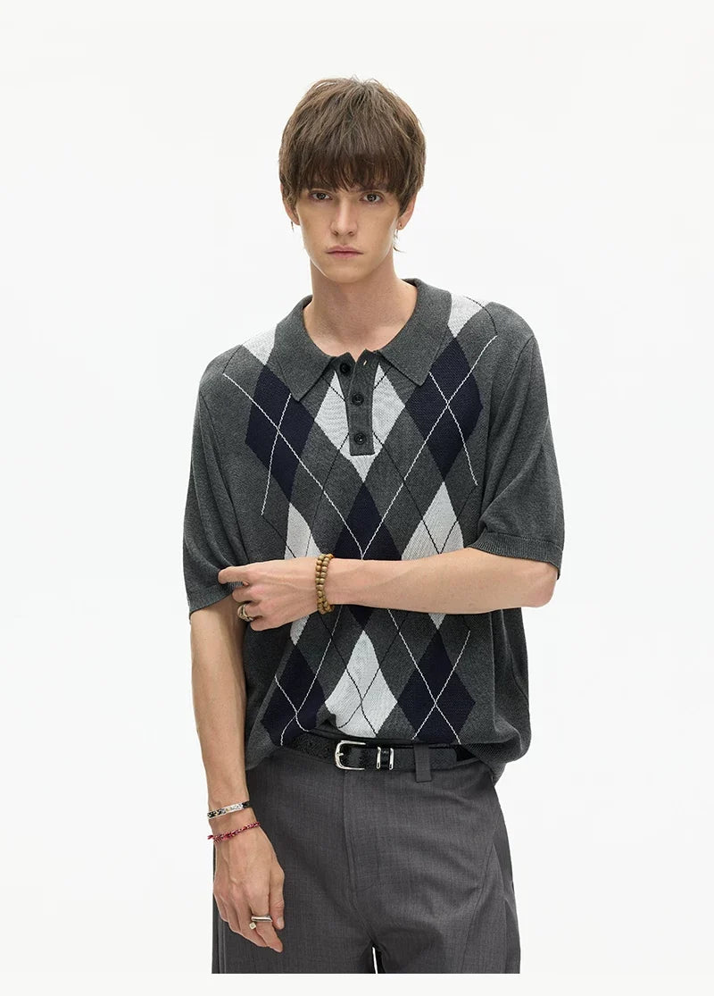 Midnight Argyle Knit Polo Tee - Notkicks