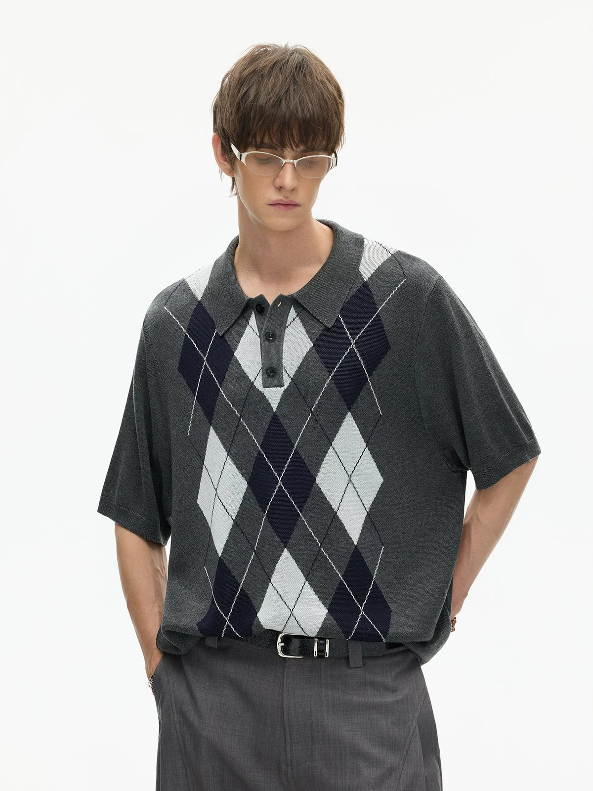 Midnight Argyle Knit Polo Tee - Notkicks