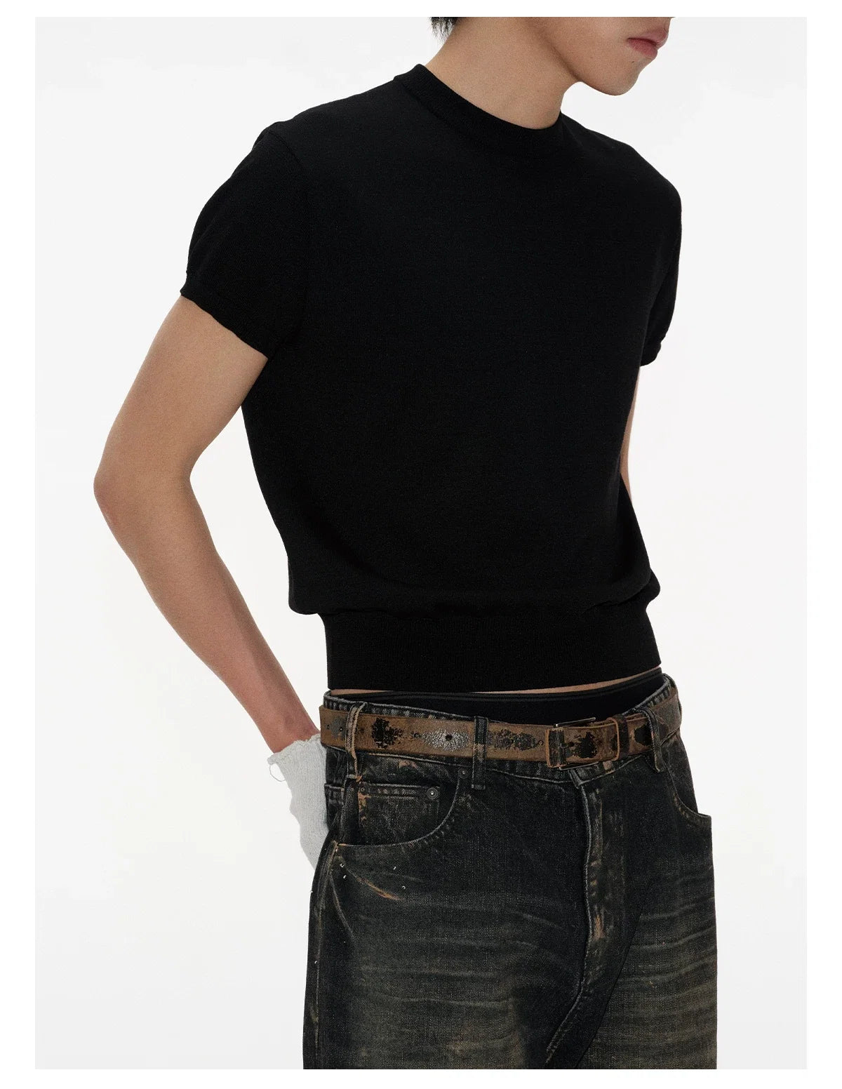 Mock Neck Short-Sleeve Knit Tee - Notkicks