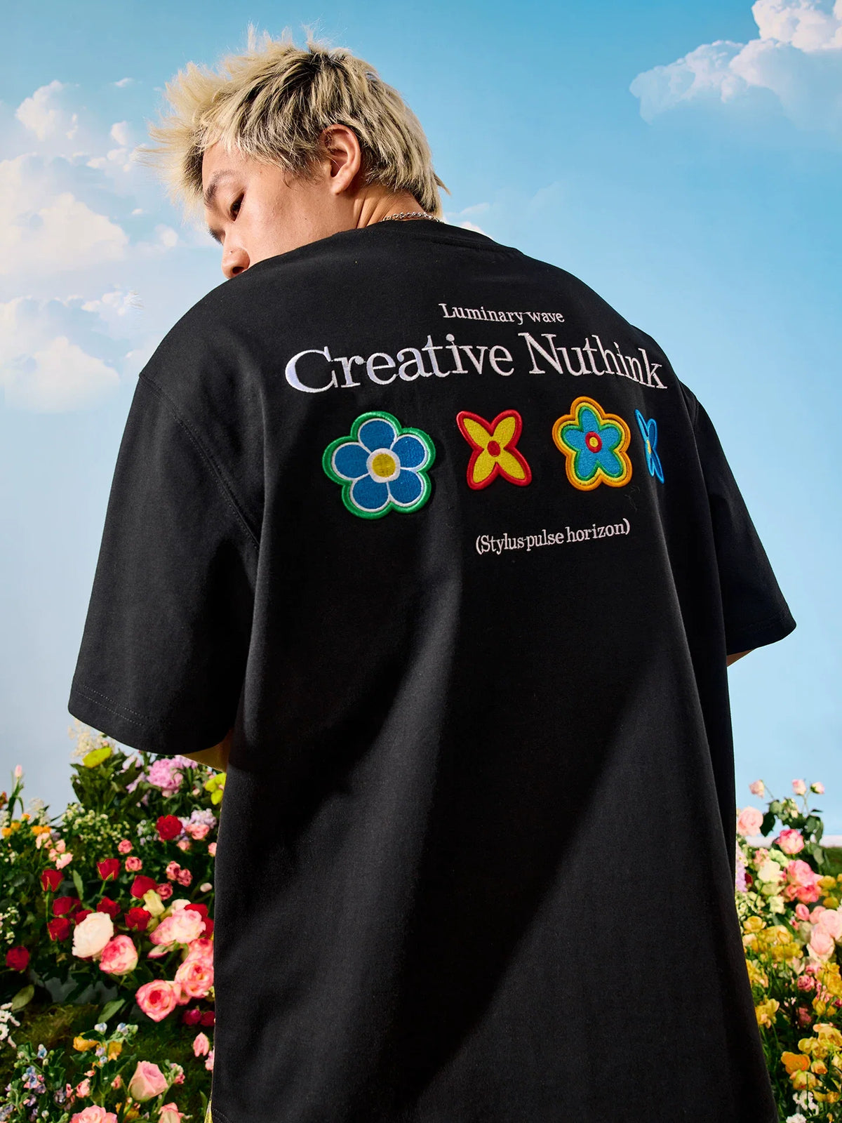 Oversized Floral Patch Graphic T-Shirt - Notkicks