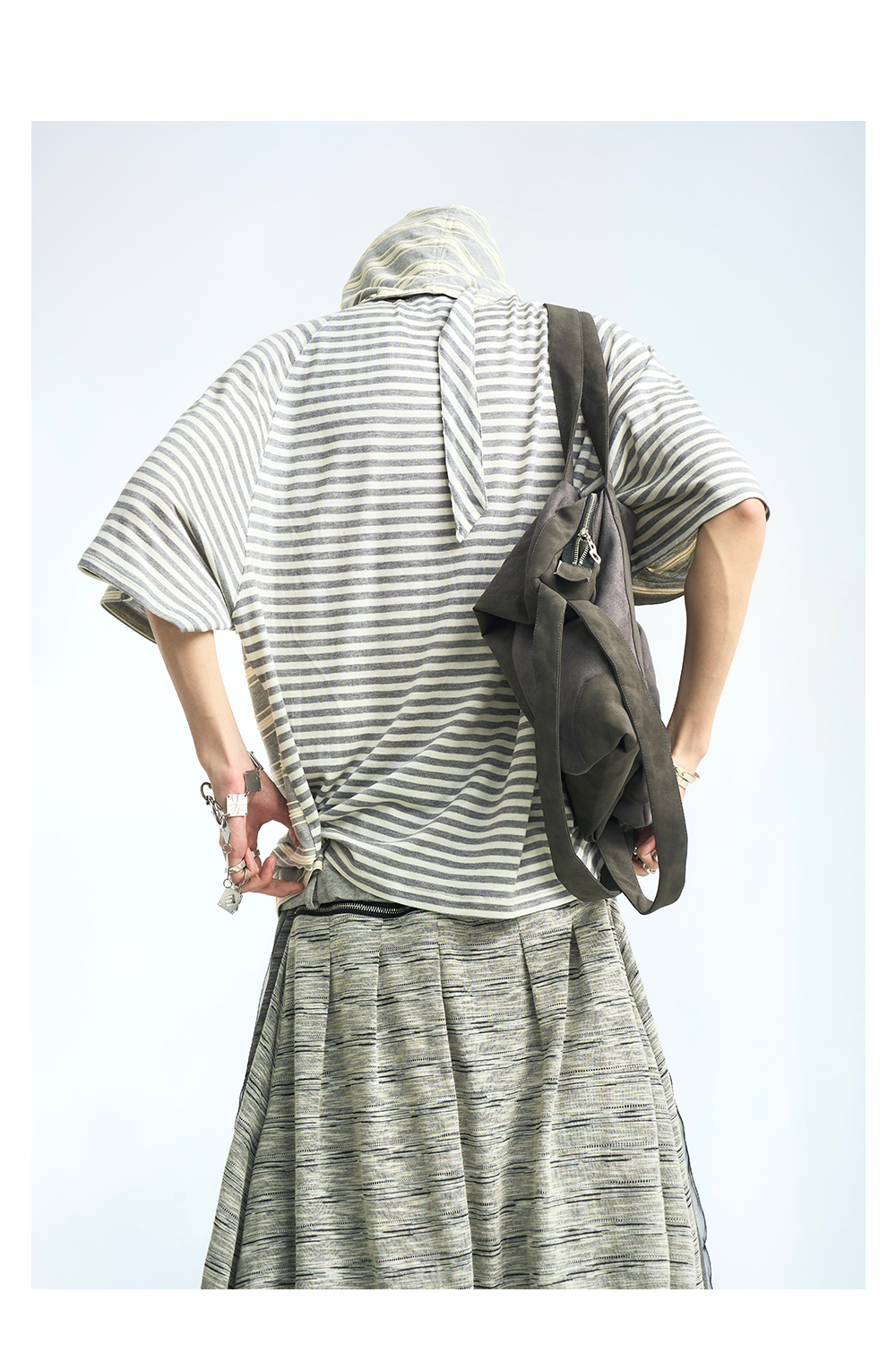 Striped Hooded Scarf Oversized T-Shirt - Notkicks