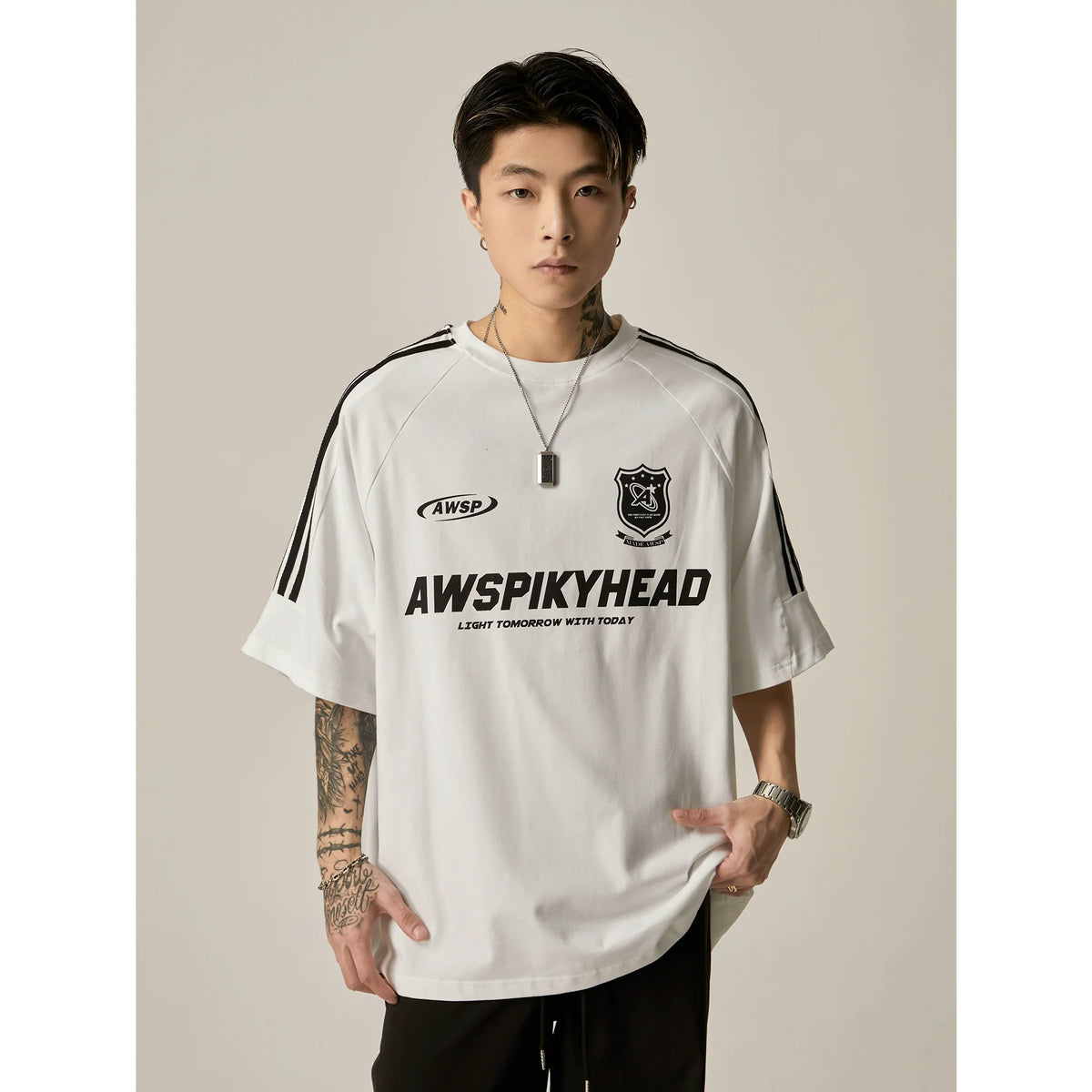Oversized Grey Athletic Logo T-Shirt - Notkicks