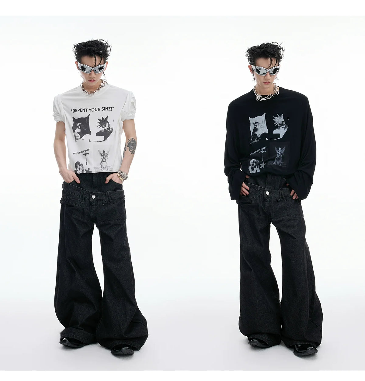 Oversized Graphic Print Long Sleeve Tee - Notkicks