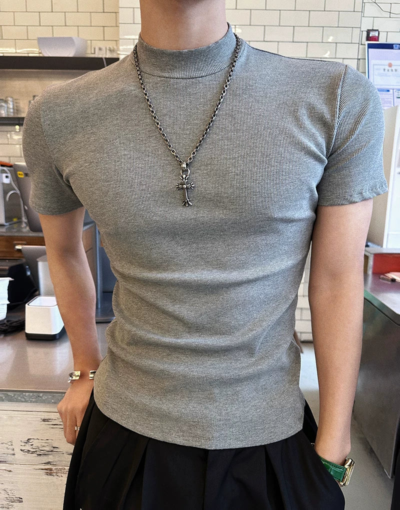 Fitted Mock-Neck Short-Sleeve Tee - Notkicks