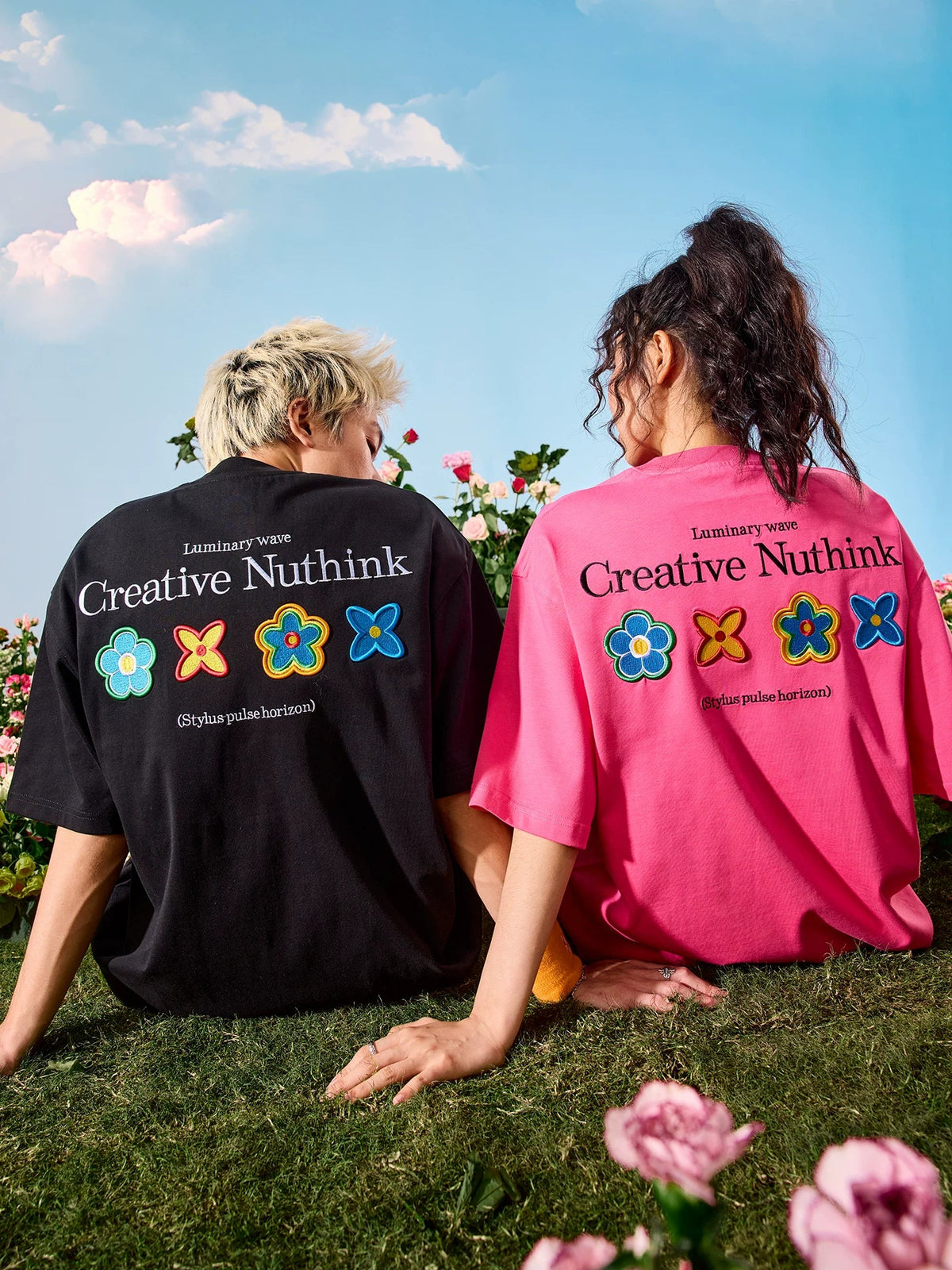 Oversized Floral Patch Graphic T-Shirt - Notkicks