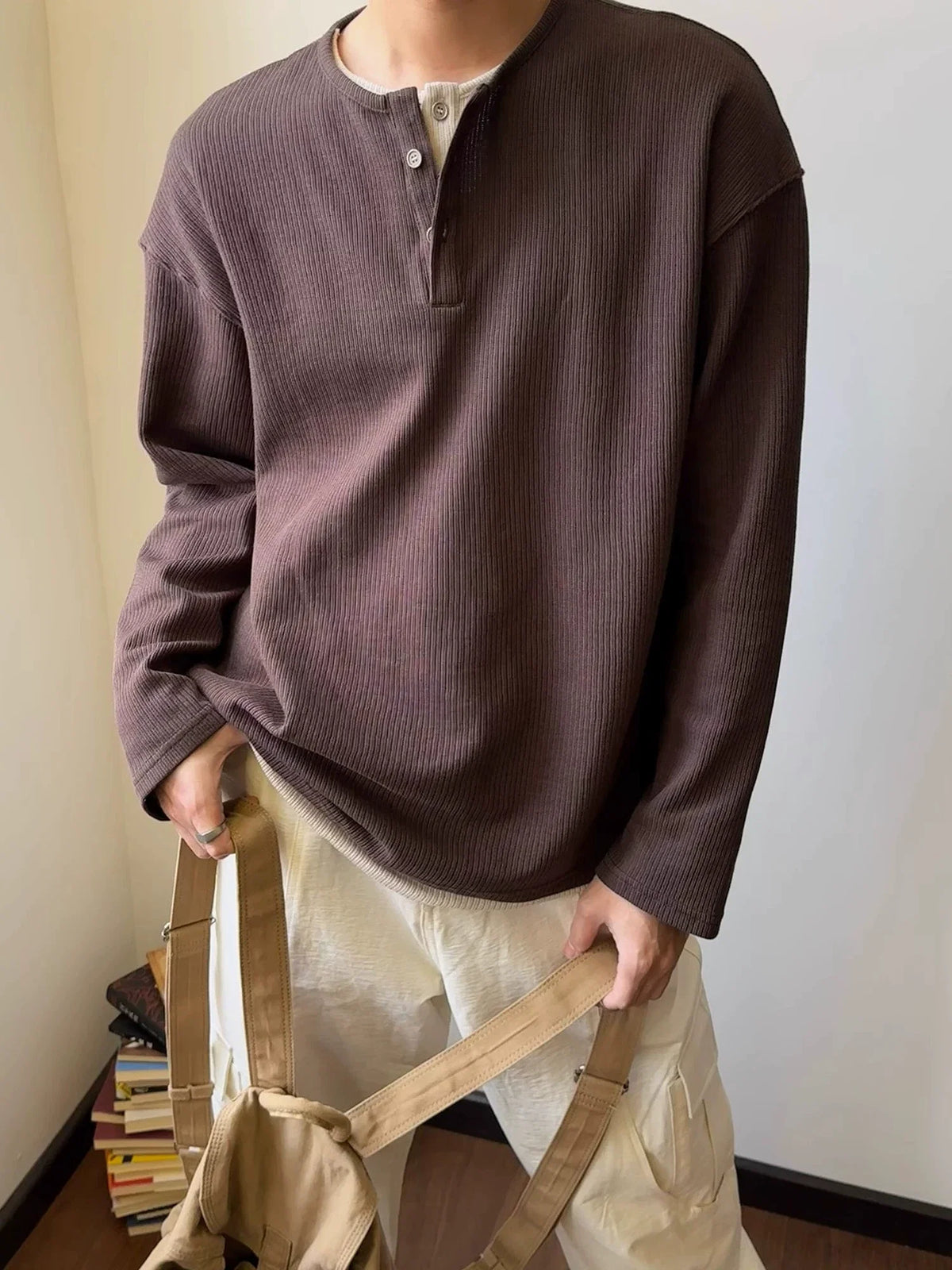 Ribbed Button Up Henley Shirt - Notkicks