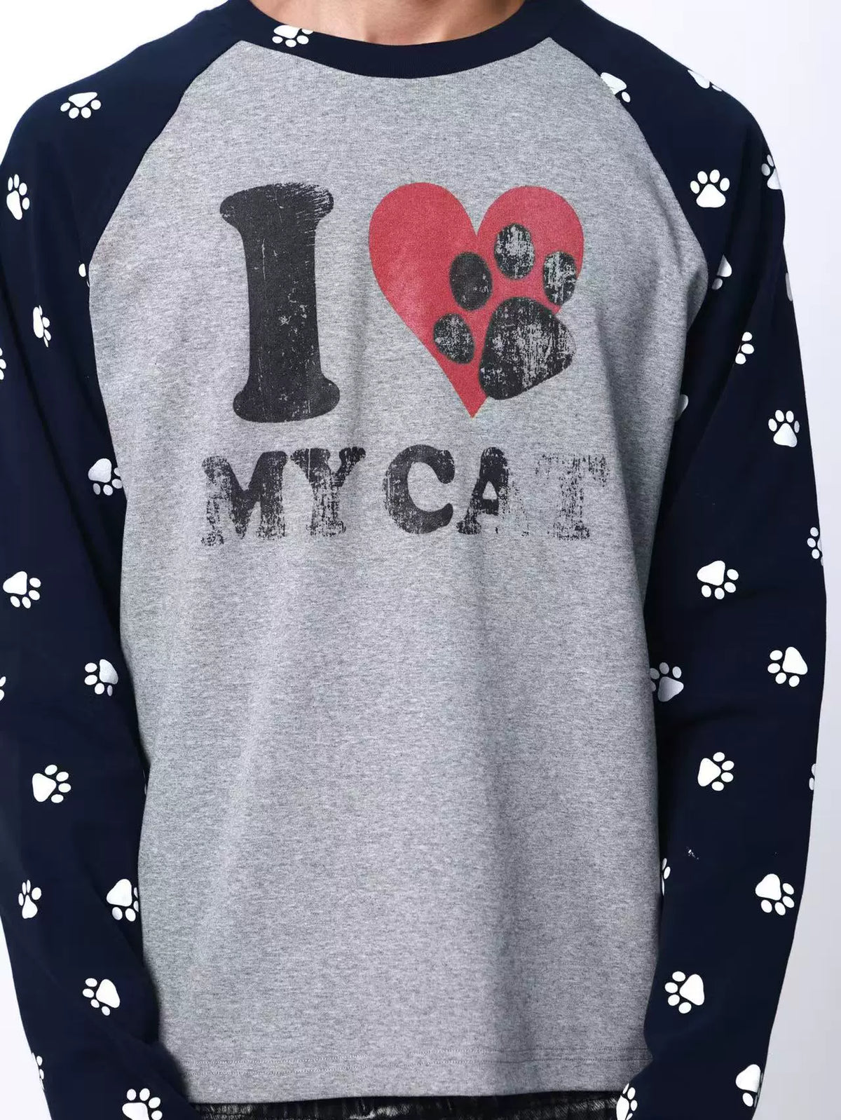 Pawprint Heart Cat Raglan Long-Sleeve Tee - Notkicks