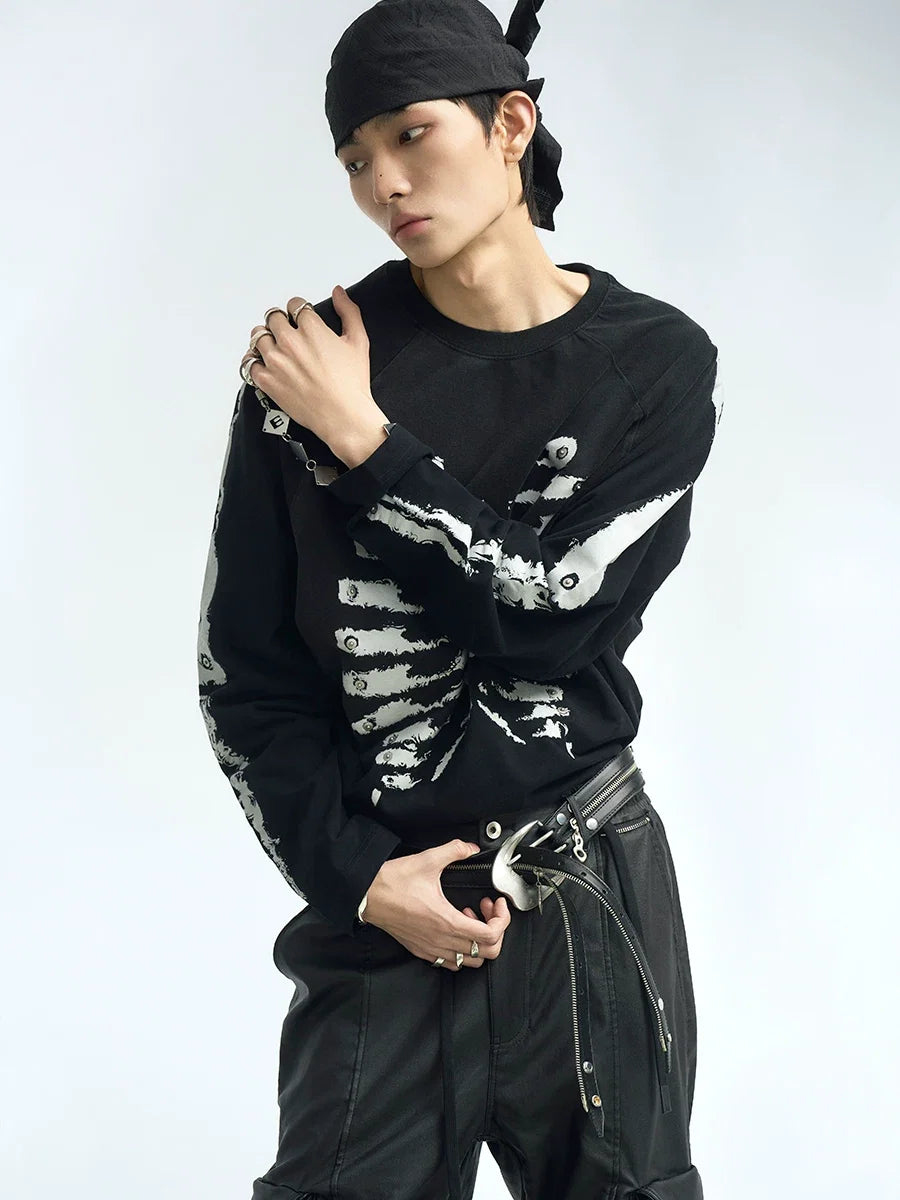 Skeleton Graphic Raglan Long Sleeve T Shirt - Notkicks
