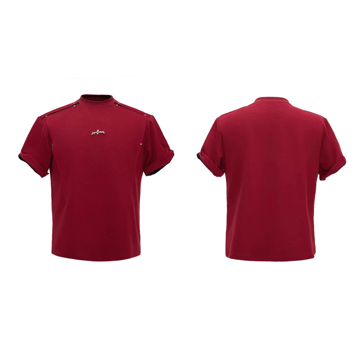 Contrast Trim Studded Shoulder T-Shirt - Notkicks