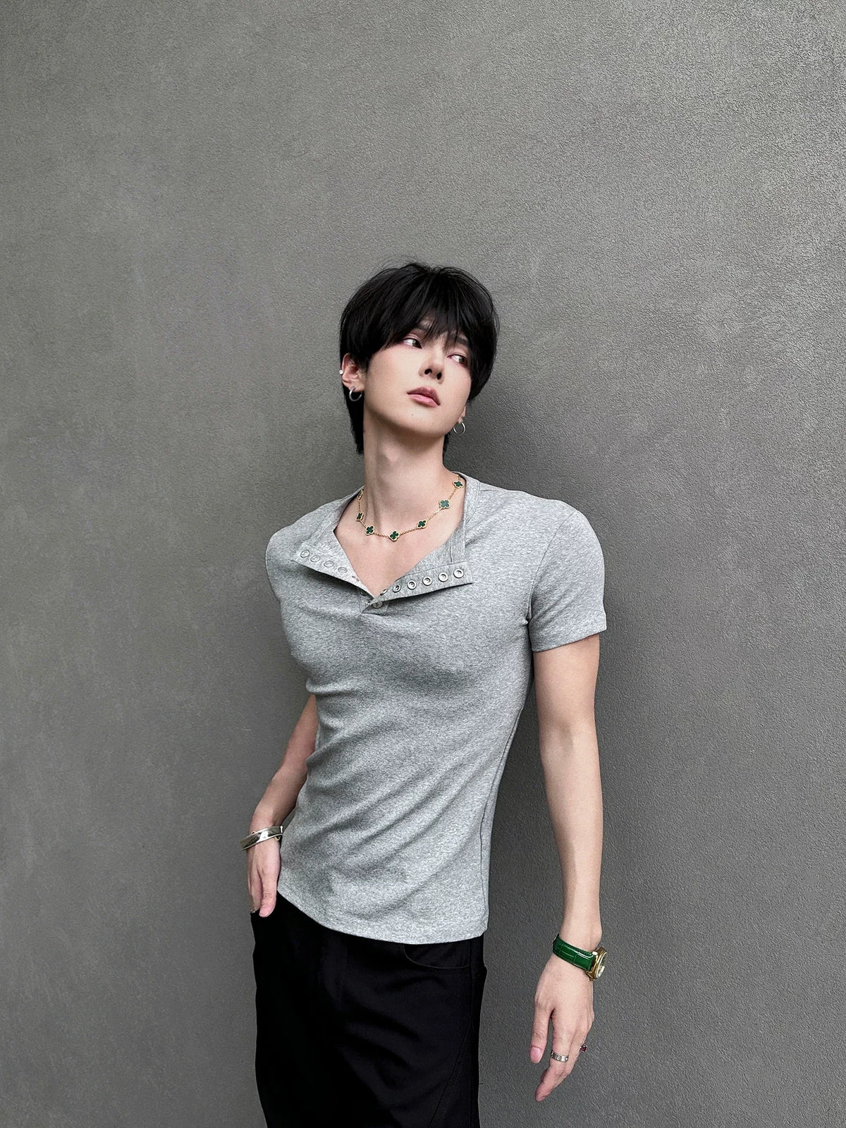 Midnight Gaze Grommet Placket Tee - Notkicks