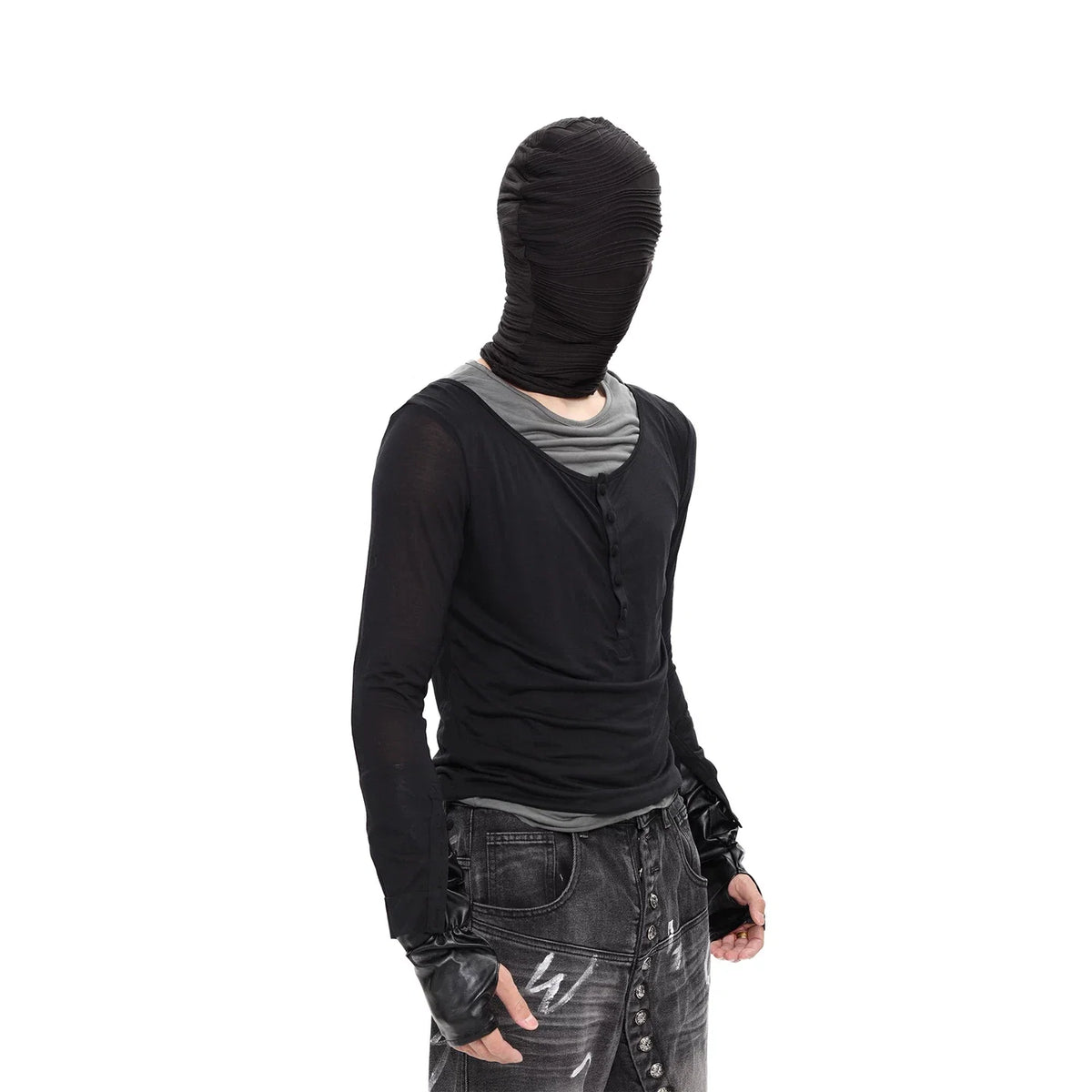 Shadow Veil Layered Ruched Henley Top - Notkicks