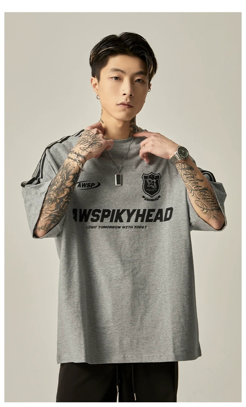 Oversized Grey Athletic Logo T-Shirt - Notkicks