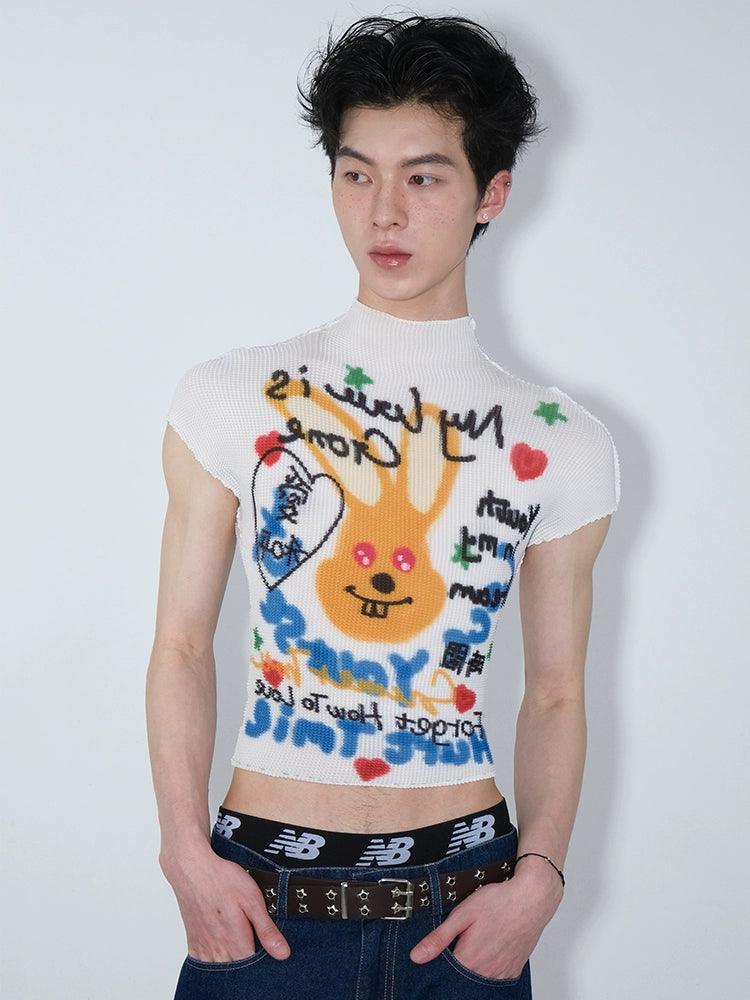 Graphic Print Cropped T-Shirt With Abstract Art Design - Notkicks
