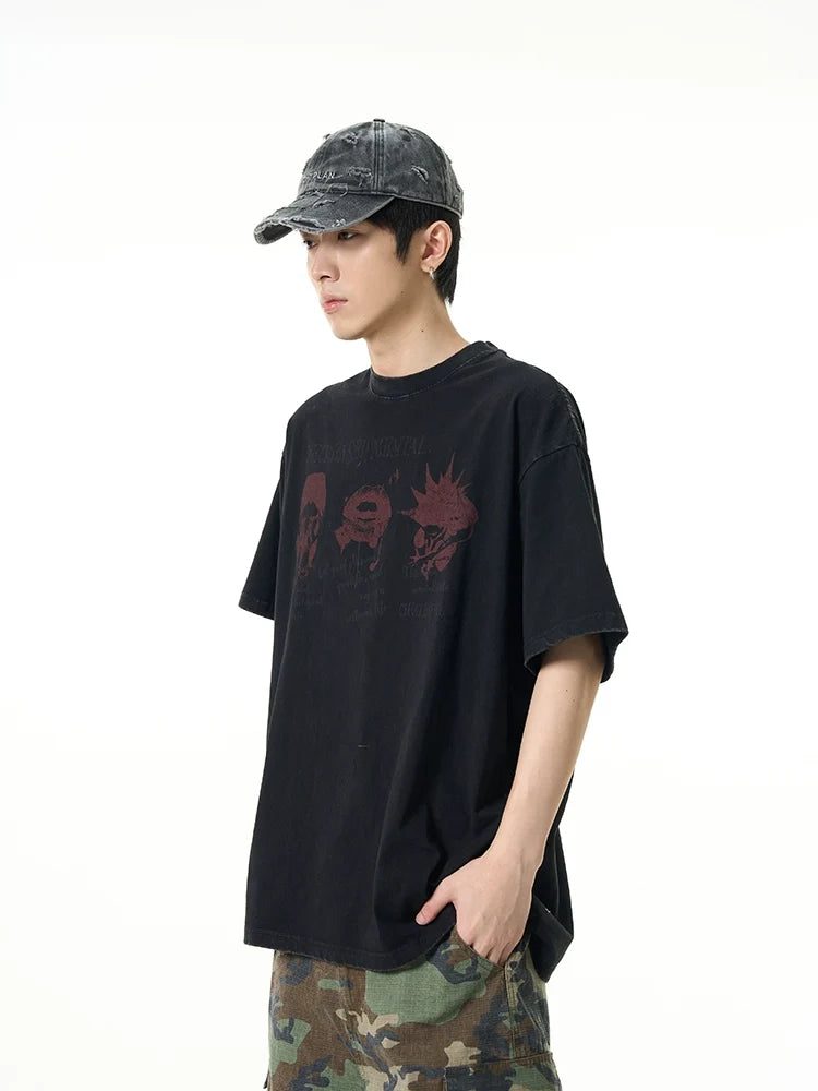 Black Oversized Graphic Tee with Red Print - Notkicks