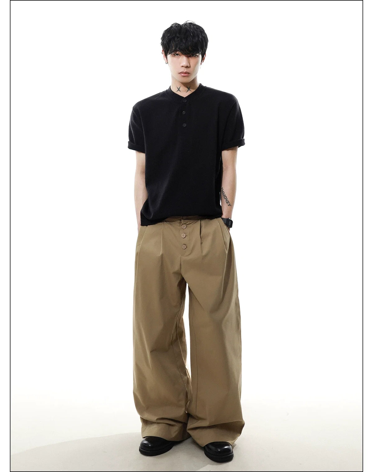 Heather Button Henley Knit Tee - Notkicks