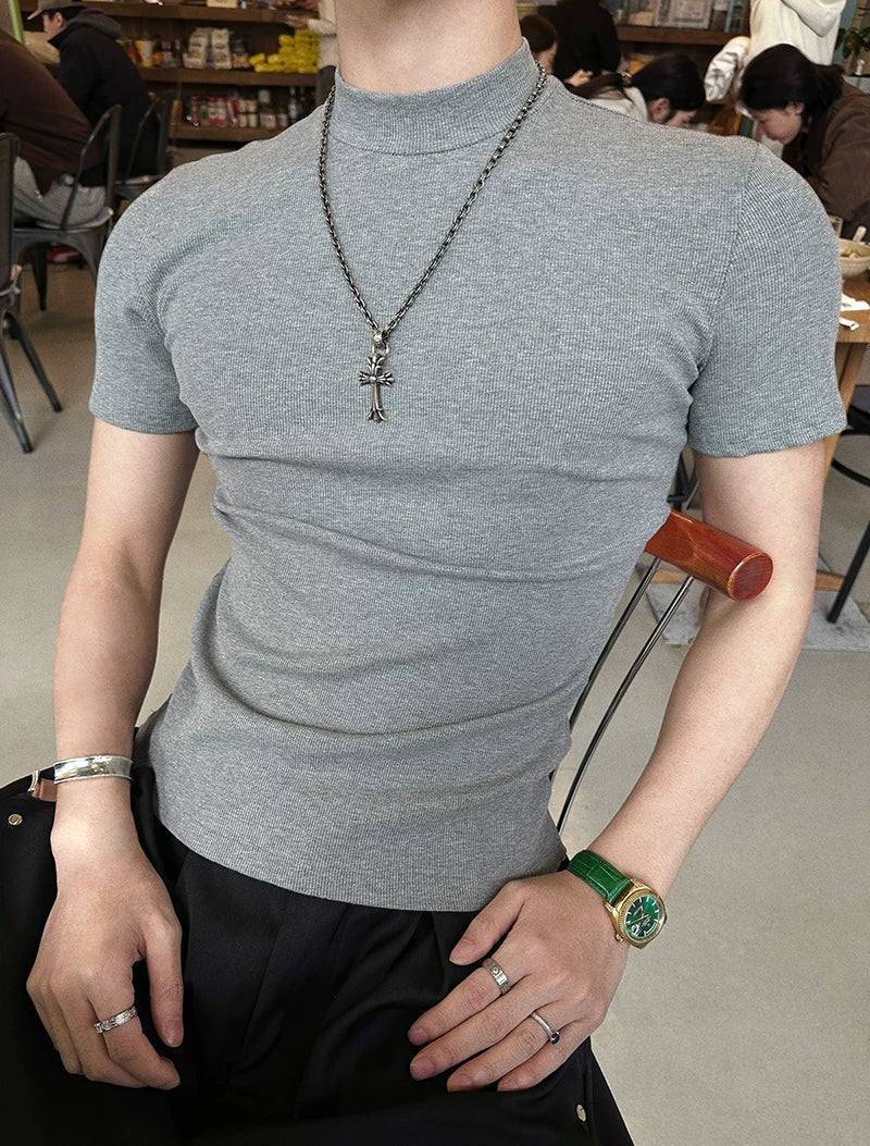 Fitted Mock-Neck Short-Sleeve Tee - Notkicks