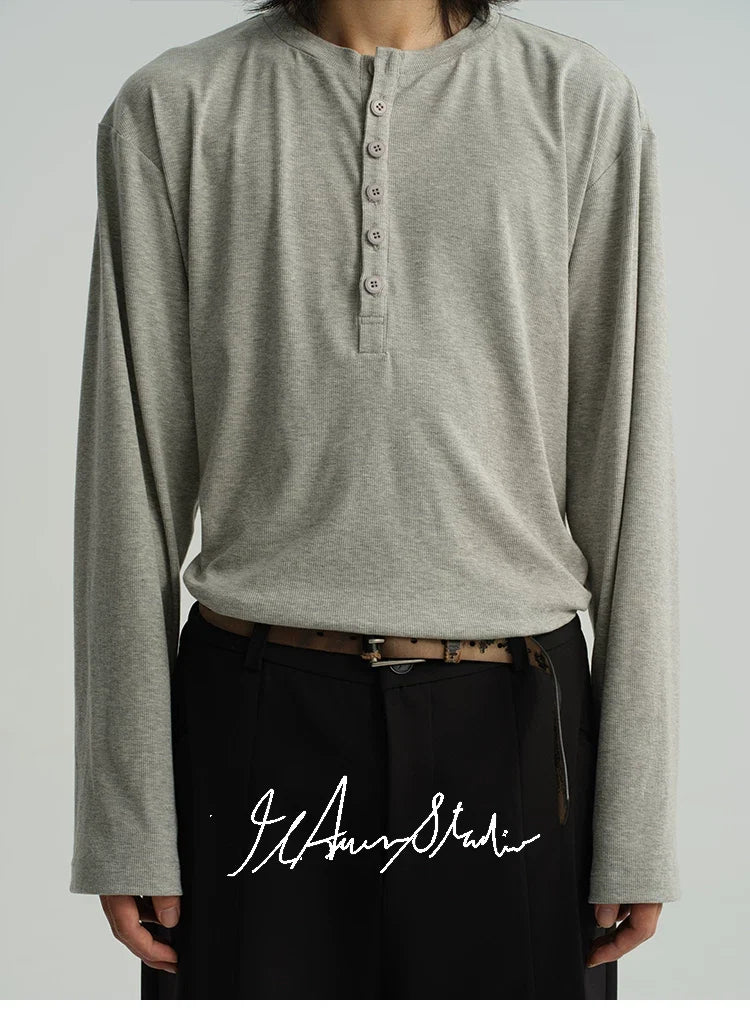 Classic Neutral Long-Sleeve Henley Tee - Notkicks