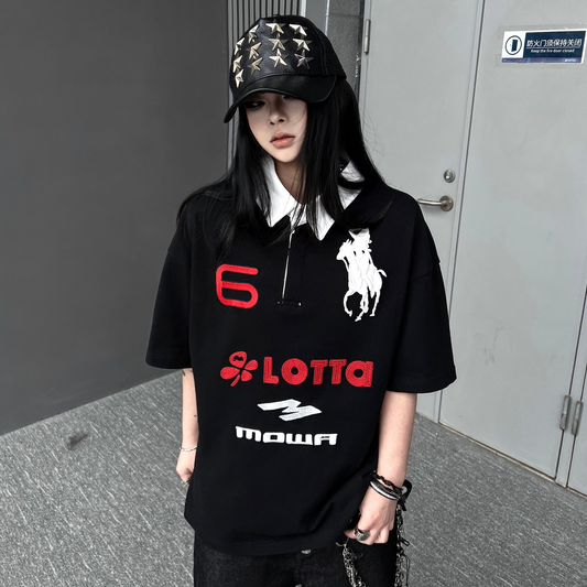 Men's Angel Horse Embroidery Short-Sleeve Polo Shirt - Notkicks