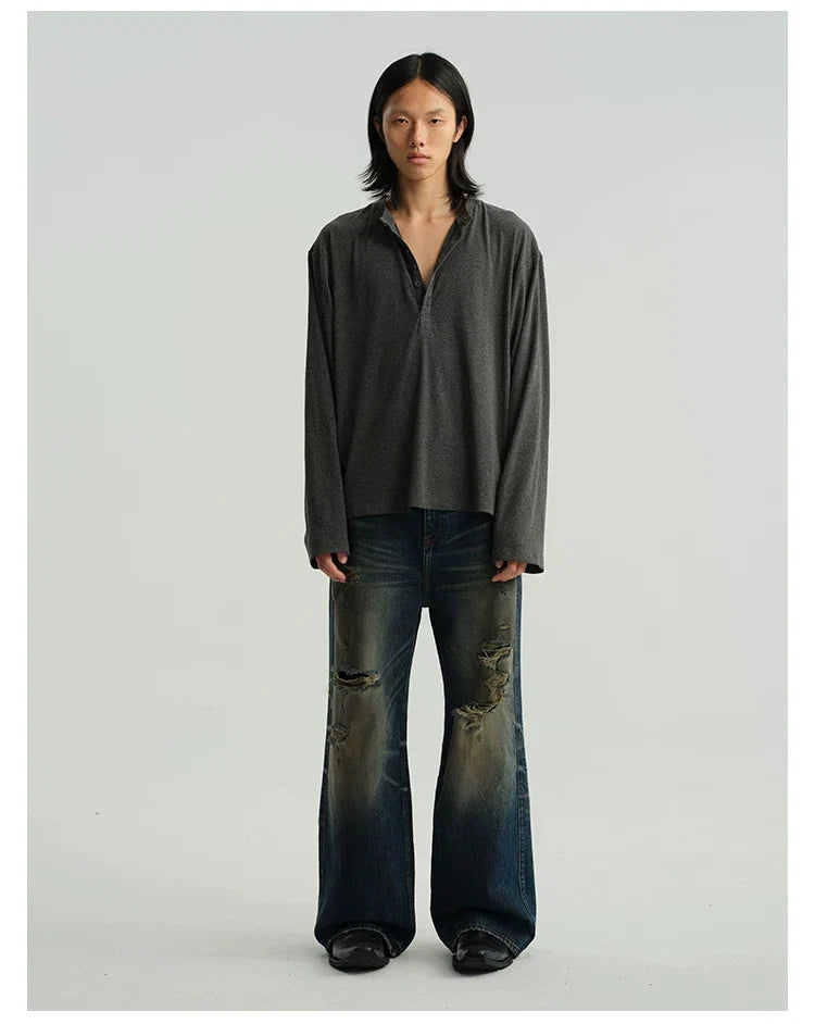Classic Neutral Long-Sleeve Henley Tee - Notkicks