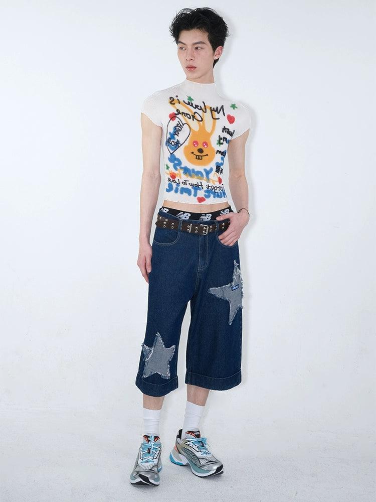 Graphic Print Cropped T-Shirt With Abstract Art Design - Notkicks