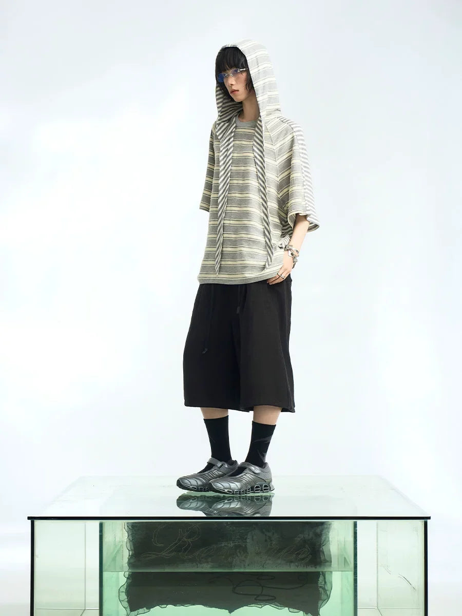 Striped Hooded Scarf Oversized T-Shirt - Notkicks