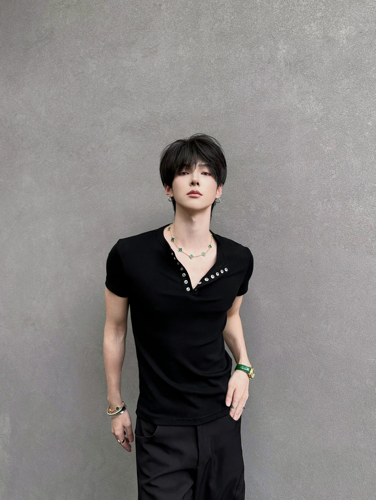 Midnight Gaze Grommet Placket Tee - Notkicks