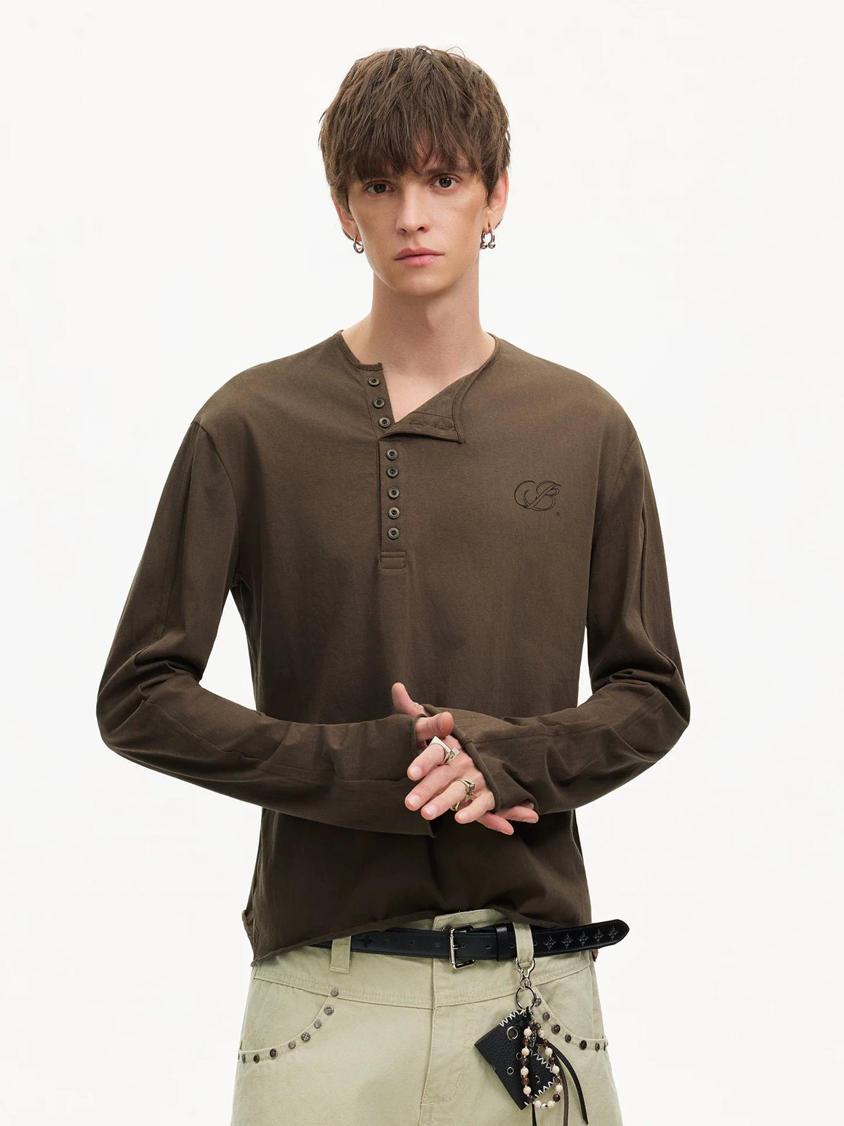 Espresso Relay Button Henley Tee - Notkicks