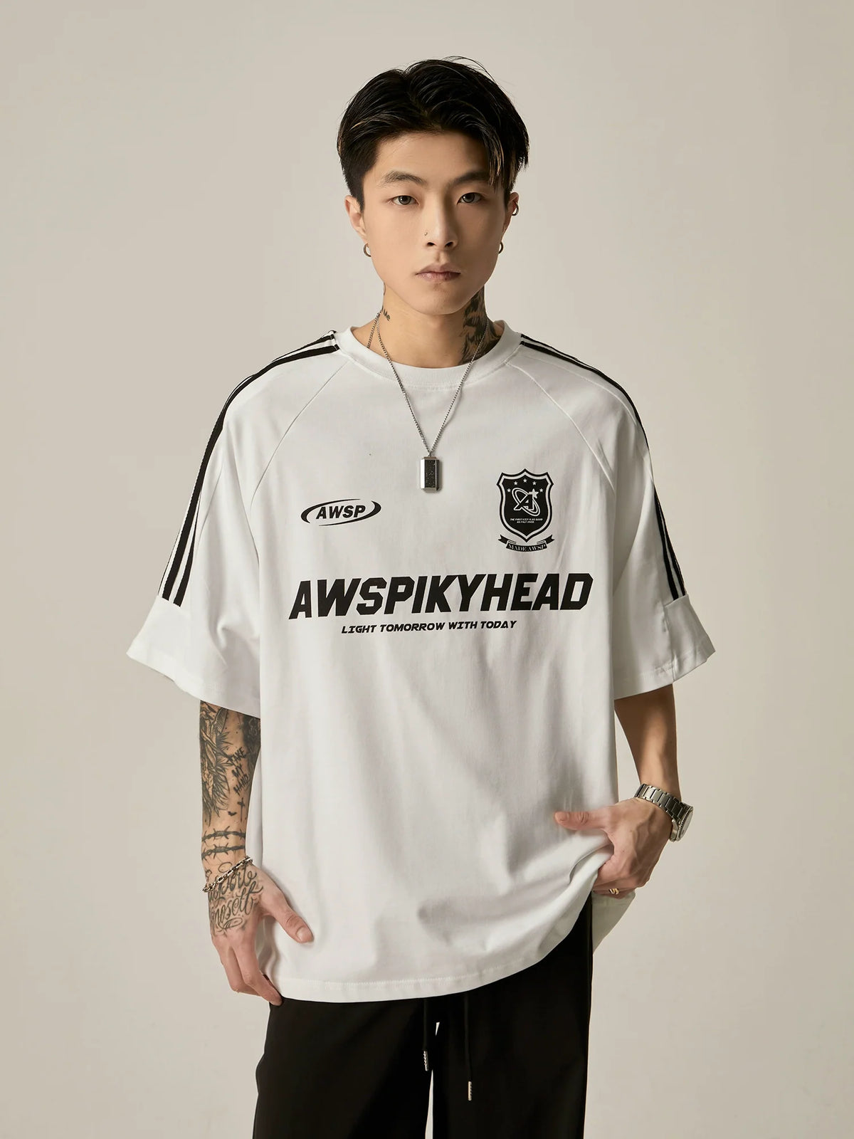 Oversized Grey Athletic Logo T-Shirt - Notkicks