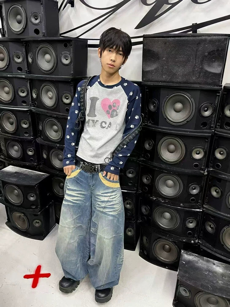 Pawprint Heart Cat Raglan Long-Sleeve Tee - Notkicks